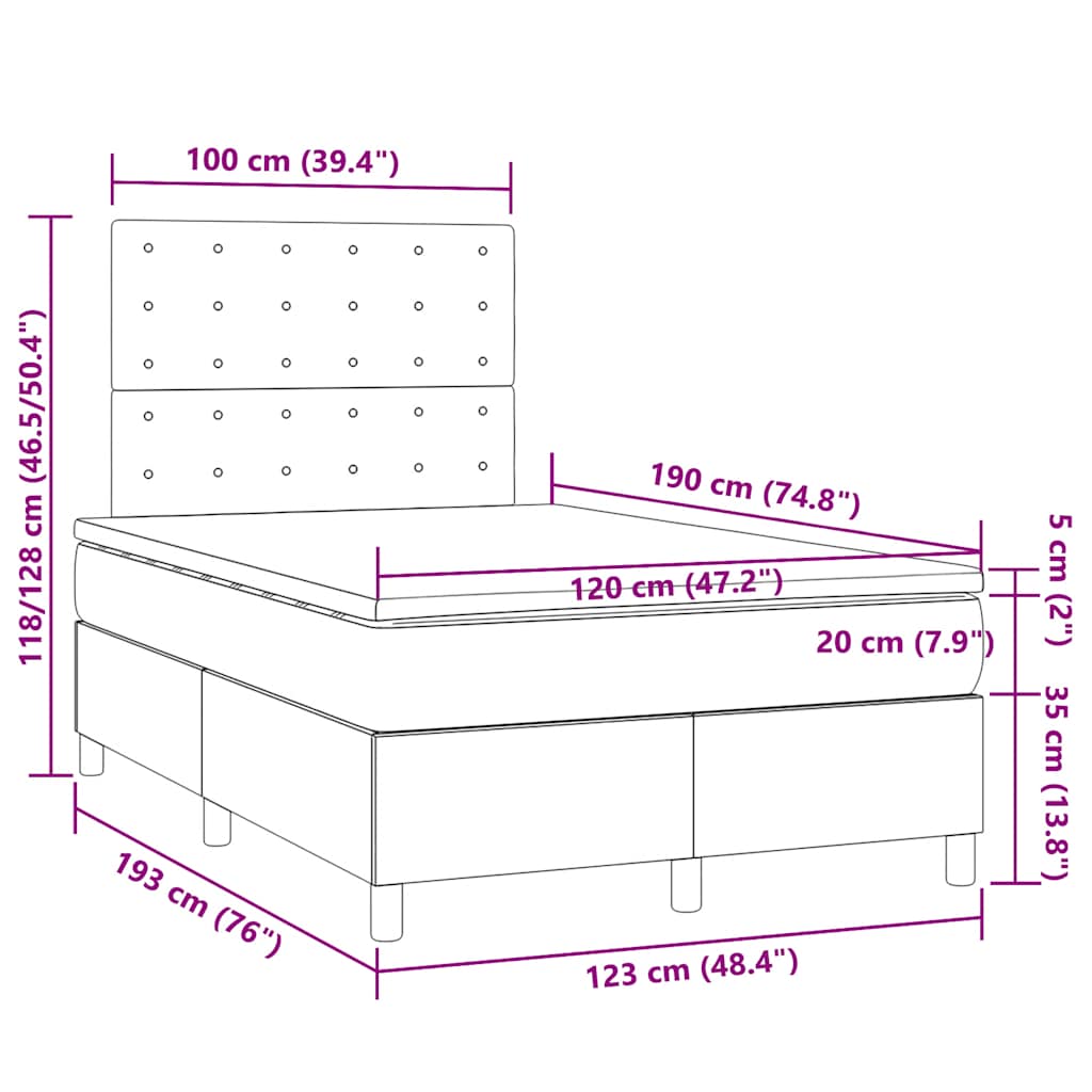 Boxspringbett mit Matratze & LED Dunkelbraun 120x190 cm Stoff