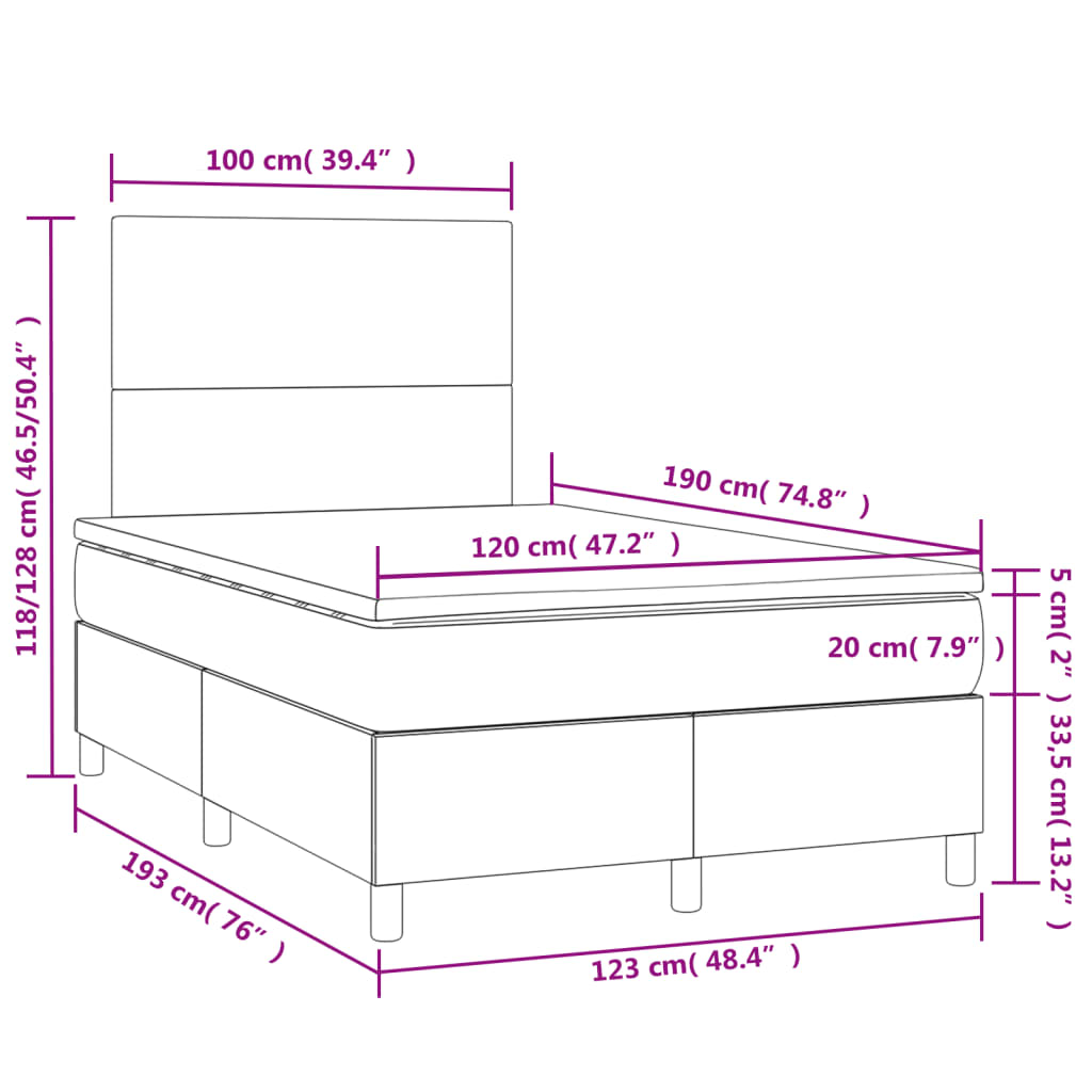 Boxspringbett mit Matratze & LED Weiß 120x190 cm Kunstleder
