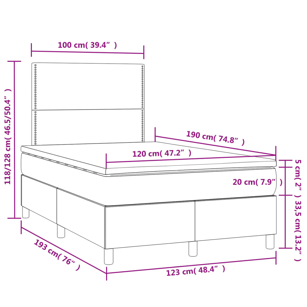 Boxspringbett mit Matratze & LED Rosa 120x190 cm Samt