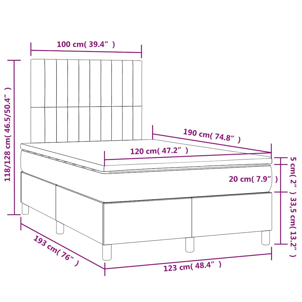 Boxspringbett mit Matratze & LED Dunkelgrün 120x190 cm Samt