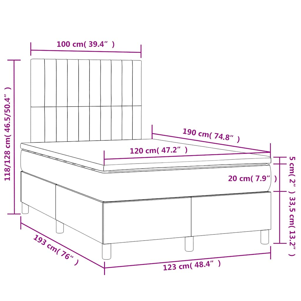 Boxspringbett mit Matratze & LED Dunkelblau 120x190 cm Samt