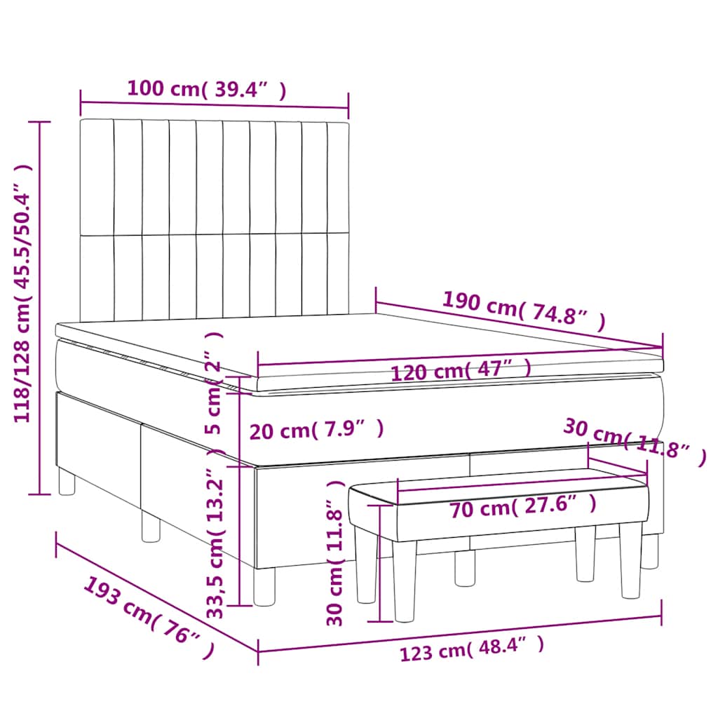 Boxspringbett mit Matratze Blau 120x190 cm Stoff