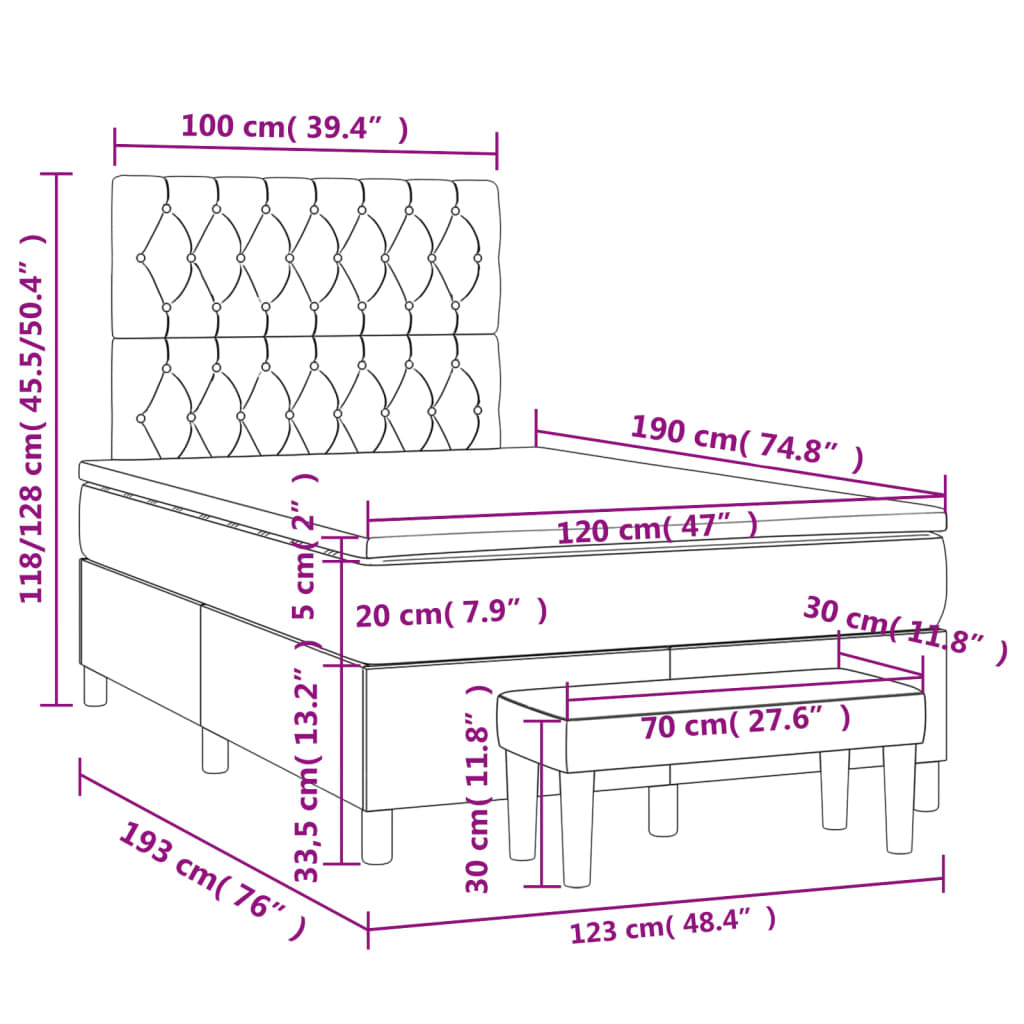 Boxspringbett mit Matratze Creme 120x190 cm Stoff