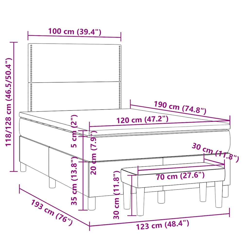 Boxspringbett mit Matratze Dunkelbraun 120x190 cm Stoff