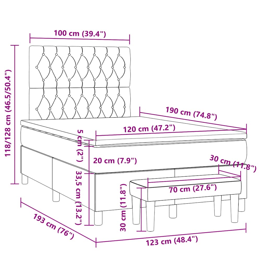 Boxspringbett mit Matratze Dunkelgrau 120x190 cm Stoff