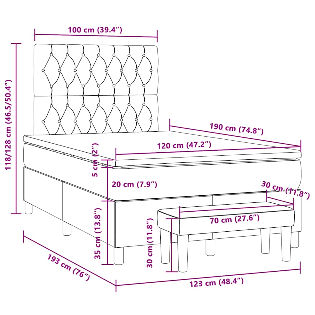 Boxspringbett mit Matratze Creme 120x190 cm Stoff