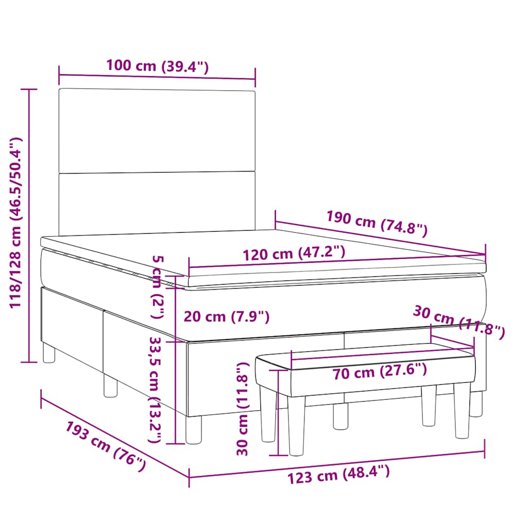 Boxspringbett mit Matratze Weiß 120x190 cm Kunstleder