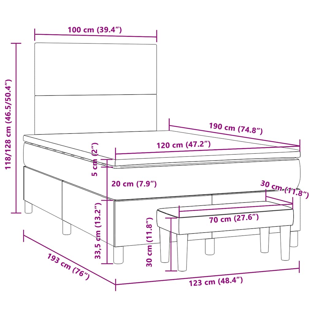 Boxspringbett mit Matratze Hellgrau 120x190 cm Samt