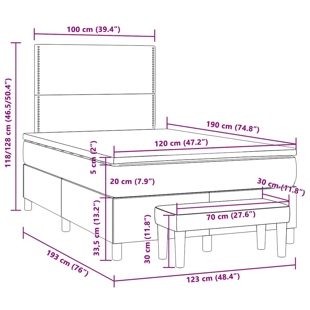 Boxspringbett mit Matratze Hellgrau 120x190 cm Samt