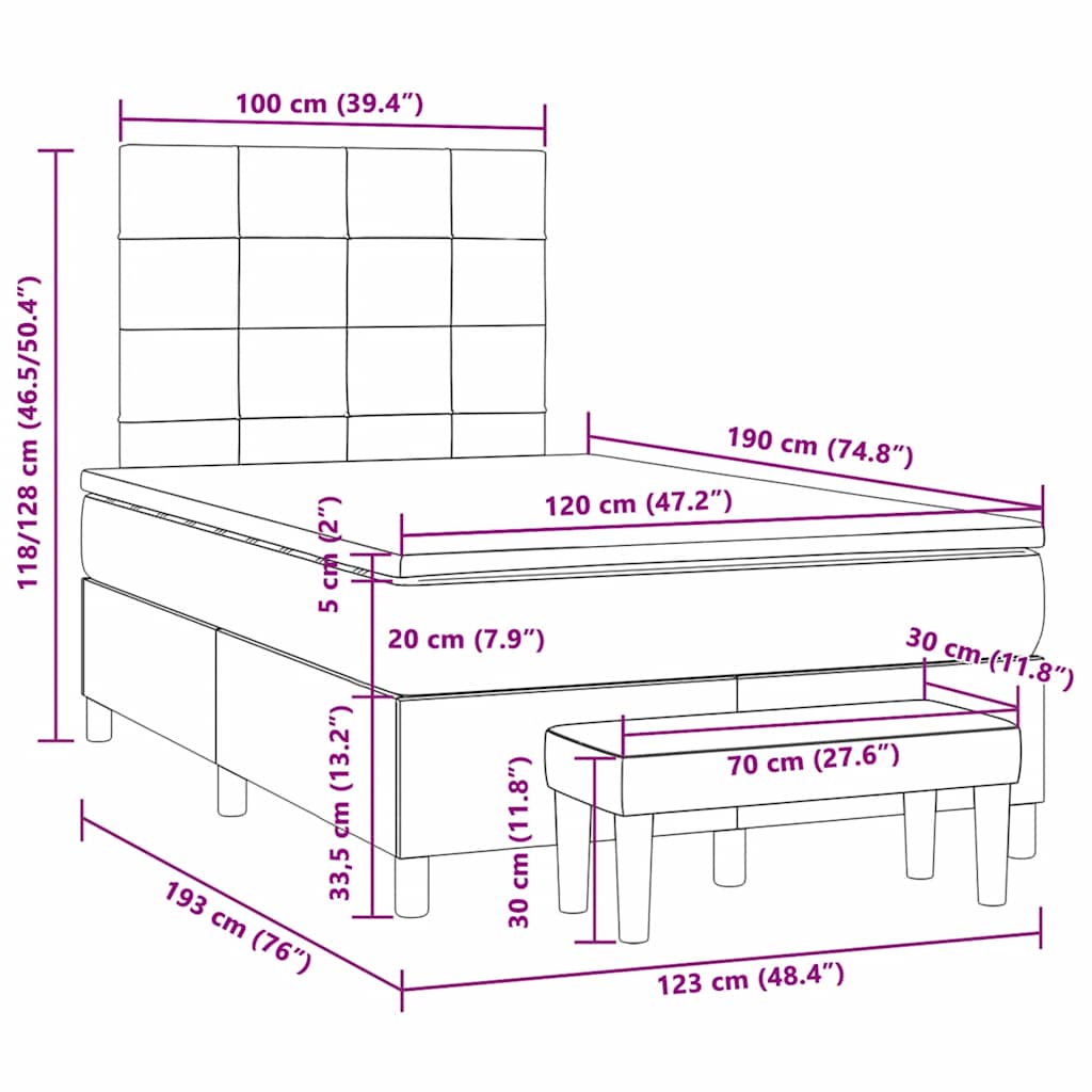 Boxspringbett mit Matratze Dunkelgrau 120x190 cm Samt