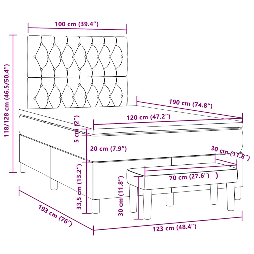 Boxspringbett mit Matratze Hellgrau 120x190 cm Samt