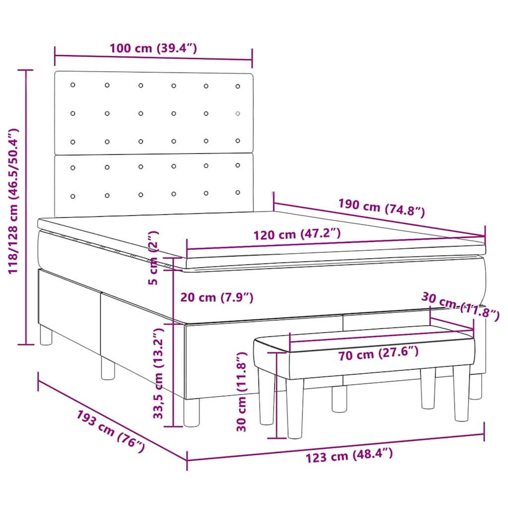 Boxspringbett mit Matratze Hellgrau 120x190 cm Samt