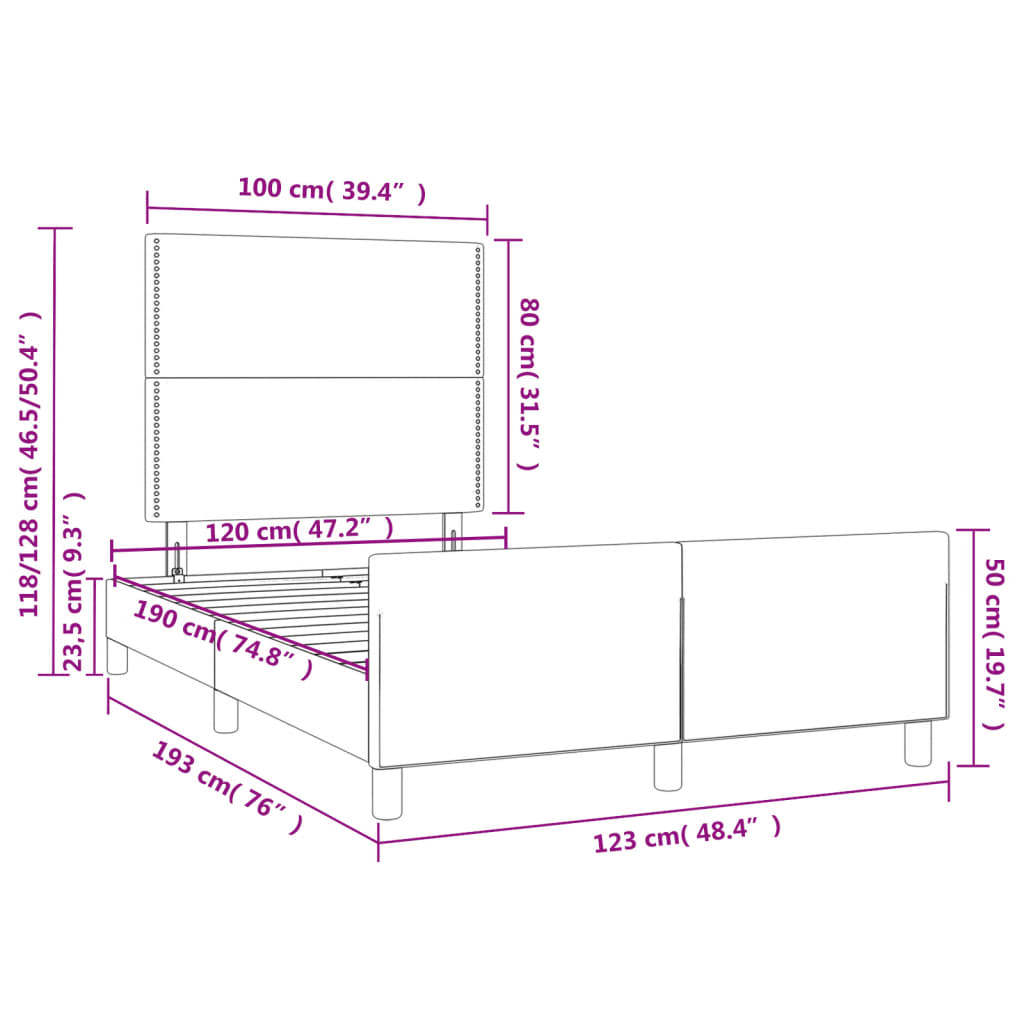 Bettgestell ohne Matratze Dunkelgrau 120x190 cm Stoff