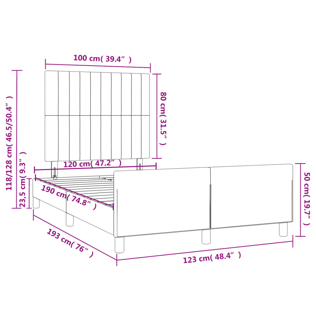 Bettgestell ohne Matratze Schwarz 120x190 cm Stoff