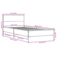 Bettgestell Grau Sonoma 90x200 cm Holzwerkstoff und Metall