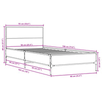 Bettgestell Braun Eichen-Optik 90x190 cm Holzwerkstoff Metall