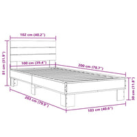 Bettgestell Grau Sonoma 100x200 cm Holzwerkstoff und Metall