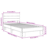 Bettgestell Grau Sonoma 75x190 cm Holzwerkstoff und Metall