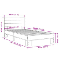 Bettgestell Grau Sonoma 90x190 cm Holzwerkstoff und Metall