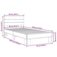 Bettgestell Braun Eichen-Optik 90x190 cm Holzwerkstoff Metall