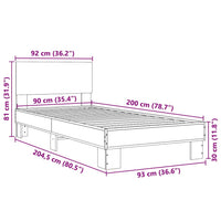 Bettgestell Grau Sonoma 90x200 cm Holzwerkstoff und Metall