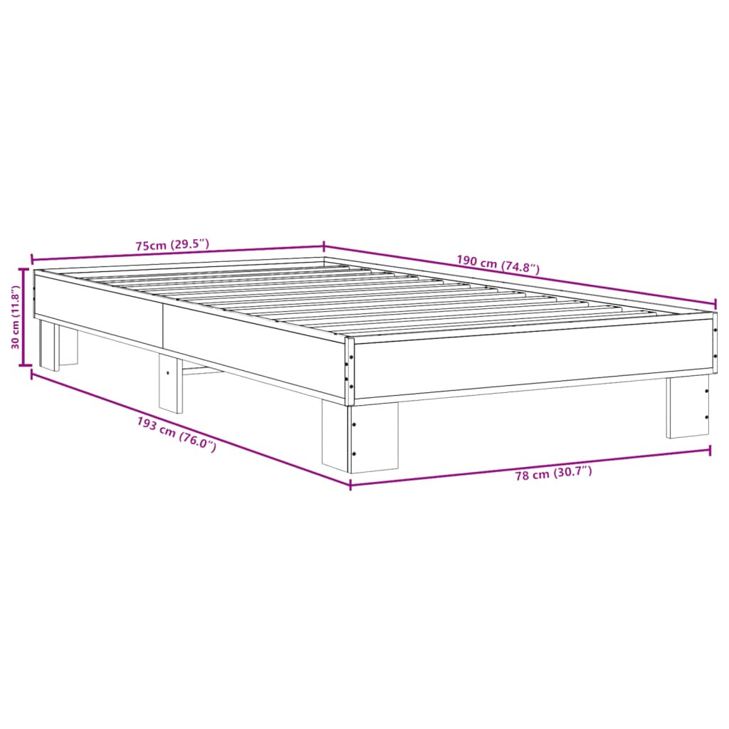 Bettgestell Braun Eichen-Optik 75x190 cm Holzwerkstoff Metall