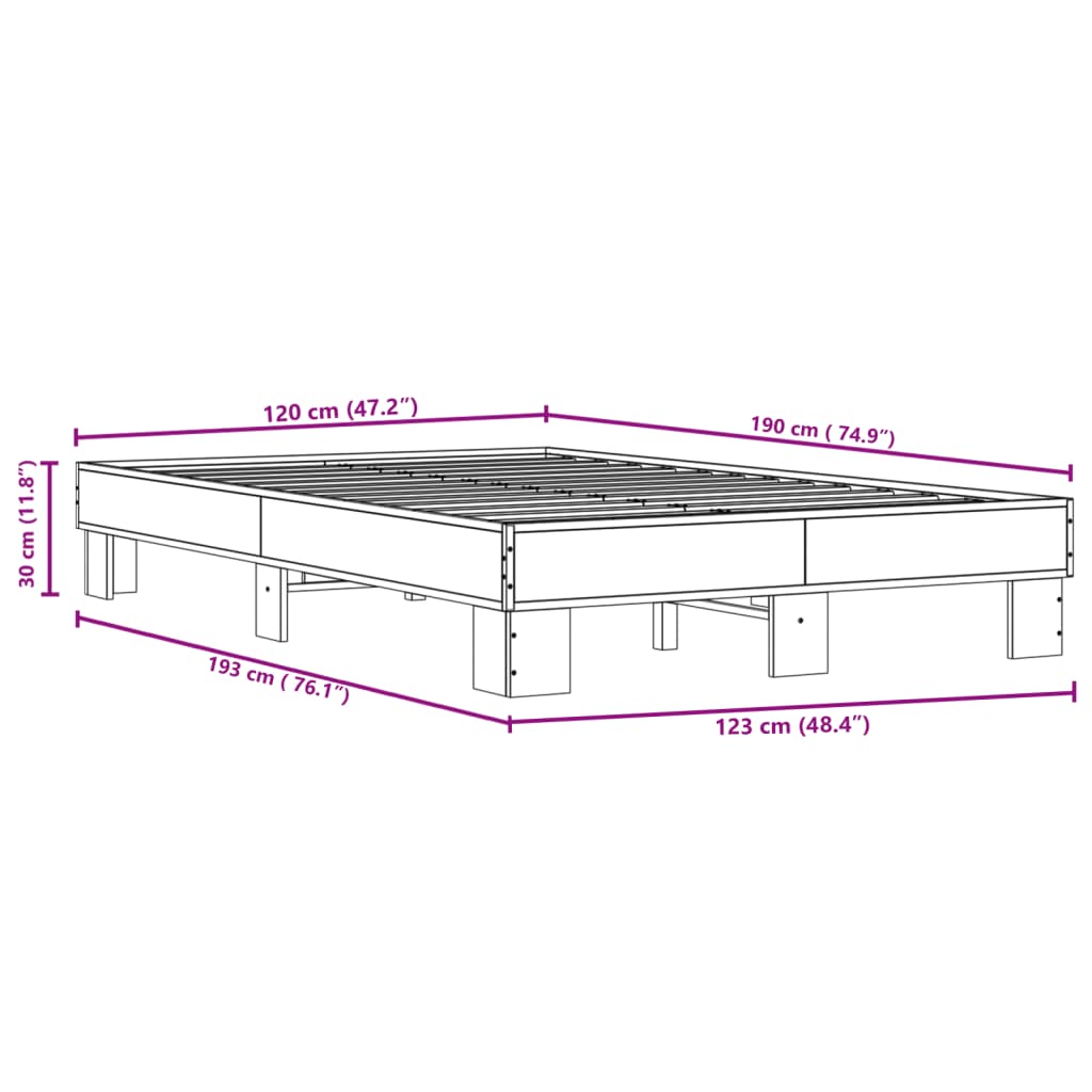 Bettgestell Grau Sonoma 120x190 cm Holzwerkstoff und Metall