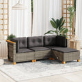 4-tlg. Garten-Sofagarnitur mit Kissen Grau Poly Rattan