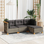 4-tlg. Garten-Sofagarnitur mit Kissen Grau Poly Rattan