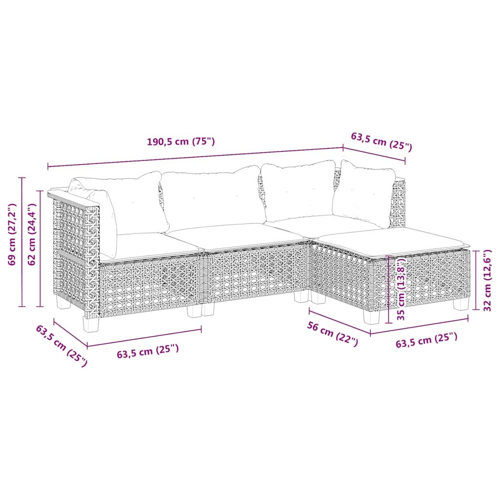 4-tlg. Garten-Sofagarnitur mit Kissen Beige Poly Rattan