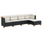 5-tlg. Garten-Sofagarnitur mit Kissen Schwarz Poly Rattan