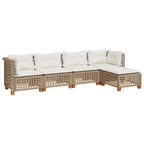 5-tlg. Garten-Sofagarnitur mit Kissen Beige Poly Rattan