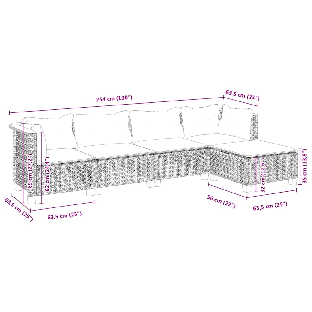5-tlg. Garten-Sofagarnitur mit Kissen Beige Poly Rattan