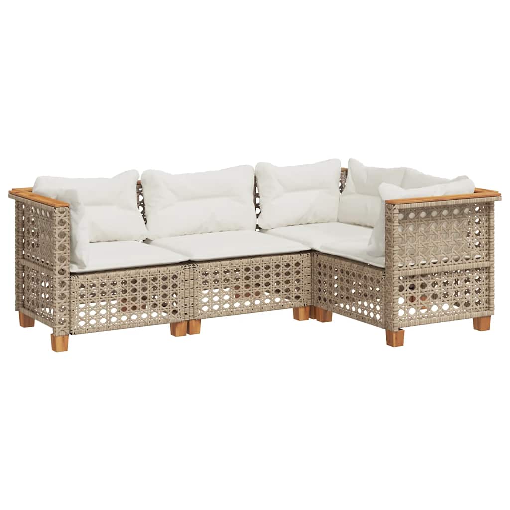 4-tlg. Garten-Sofagarnitur mit Kissen Beige Poly Rattan