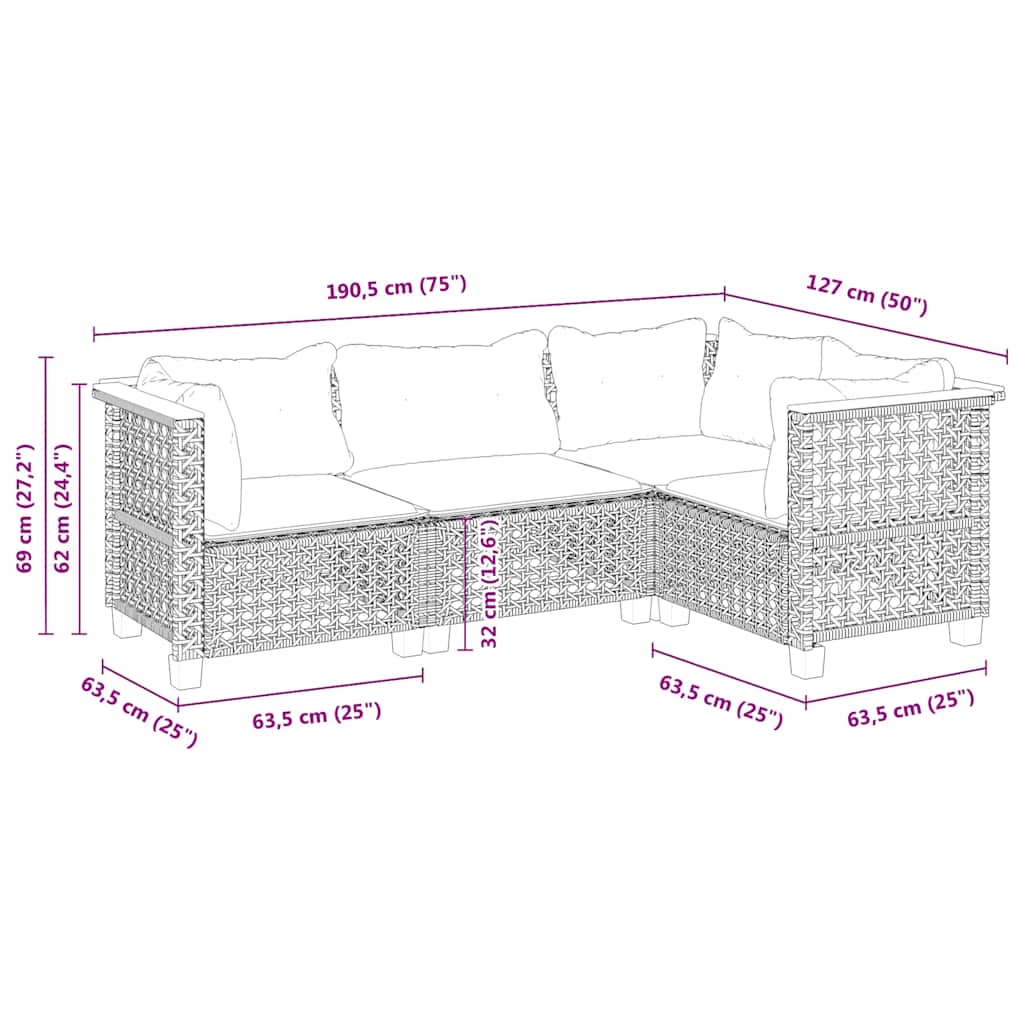 4-tlg. Garten-Sofagarnitur mit Kissen Beige Poly Rattan