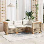 4-tlg. Garten-Sofagarnitur mit Kissen Beige Poly Rattan