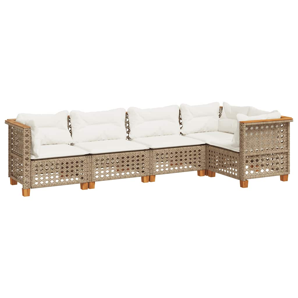5-tlg. Garten-Sofagarnitur mit Kissen Beige Poly Rattan