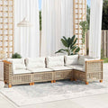 5-tlg. Garten-Sofagarnitur mit Kissen Beige Poly Rattan