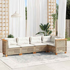 5-tlg. Garten-Sofagarnitur mit Kissen Beige Poly Rattan