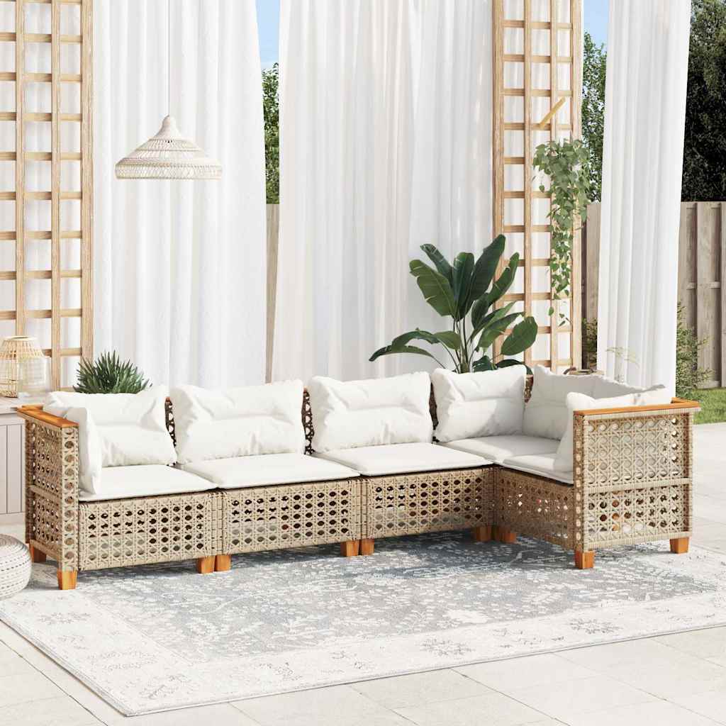 5-tlg. Garten-Sofagarnitur mit Kissen Beige Poly Rattan