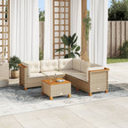 6-tlg. Garten-Sofagarnitur mit Kissen Beige Poly Rattan