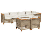 7-tlg. Garten-Sofagarnitur mit Kissen Beige Poly Rattan