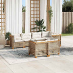 7-tlg. Garten-Sofagarnitur mit Kissen Beige Poly Rattan