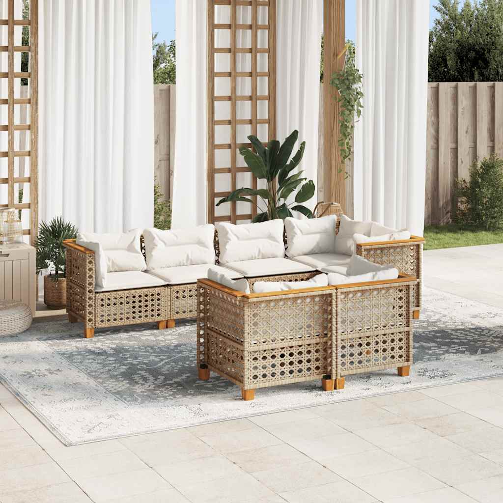 7-tlg. Garten-Sofagarnitur mit Kissen Beige Poly Rattan