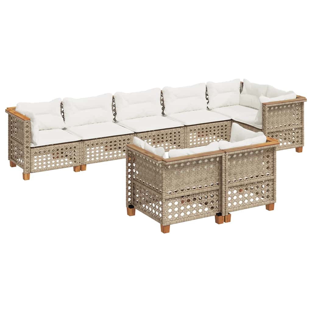 8-tlg. Garten-Sofagarnitur mit Kissen Beige Poly Rattan