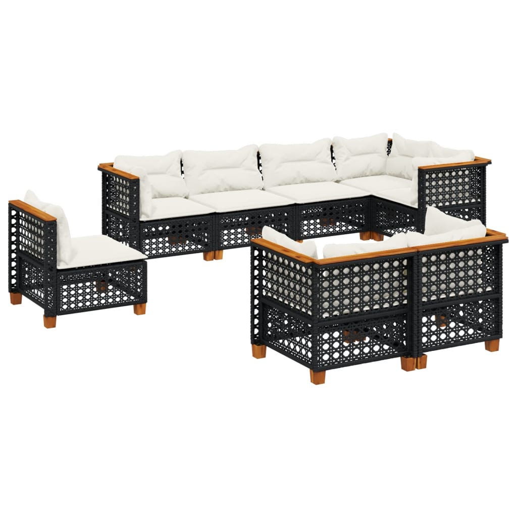 8-tlg. Garten-Sofagarnitur mit Kissen Schwarz Poly Rattan
