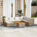 8-tlg. Garten-Sofagarnitur mit Kissen Beige Poly Rattan