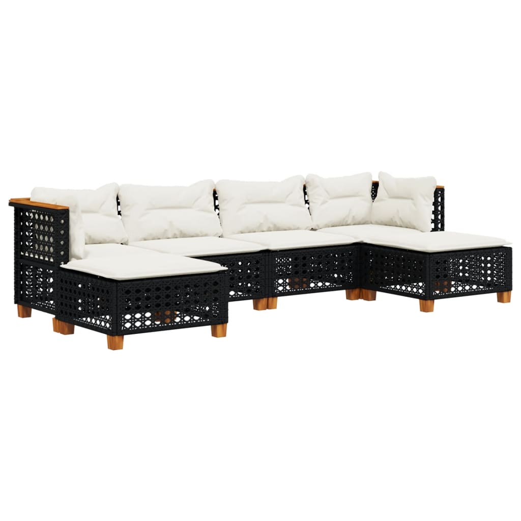 6-tlg. Garten-Sofagarnitur mit Kissen Schwarz Poly Rattan