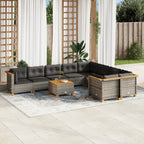 10-tlg. Garten-Sofagarnitur mit Kissen Grau Poly Rattan