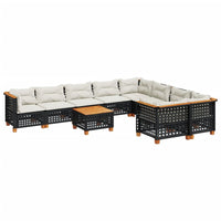 10-tlg. Garten-Sofagarnitur mit Kissen Schwarz Poly Rattan